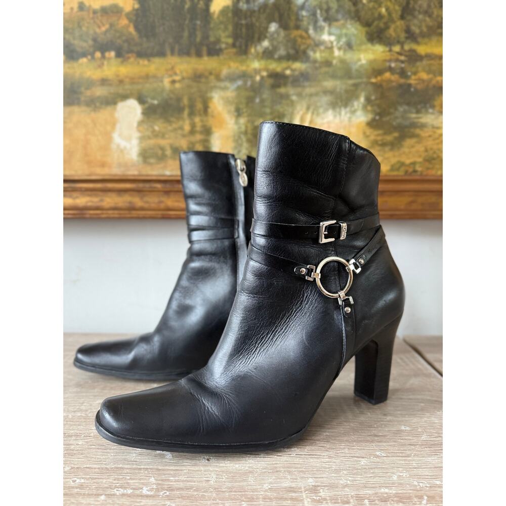 Vintage Y2k Harley Davidson Leather Harness Heel Ankle Boots Size 9